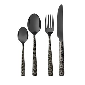 Ensemble de 3 couverts en acier inoxydable Ustensiles de cuisine Café de table Usage domestique Couleur argent Plaqué Couverts Poignée violette Passe au lave-vaisselle - Product Image 2