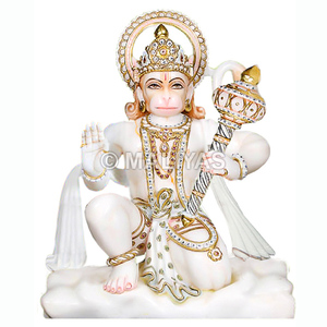 Statue de Hanuman Ji en marbre en ligne |   Murti de Bajrangbali agenouillé pour le temple domestique |   Maliyas - Product Image 1