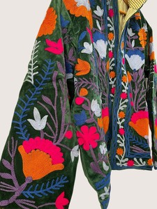 Veste en velours brodée florale bohème, col mandarin, manches longues, grande taille, vêtements d'extérieur pour femmes, automne, décontracté - Product Image 4