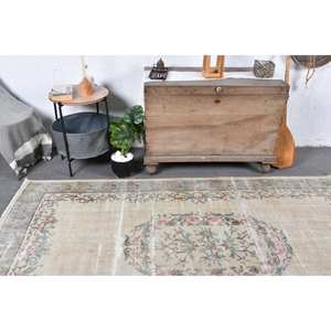 Tapis Turc Vintage Beige Vert 4.7 X 8.1ft Laine Faite à la Main Grande Surface Patchwork Design Couloir Rectangulaire Latex pour Décoration de Chambre - Product Image 2