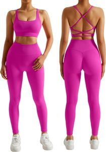 Ensemble de sport premium pour femmes, vente en gros, OEM, sur mesure, taille haute, vêtements de gym, leggings de yoga à taille élastique, extensibles dans les quatre sens - Product Image 3