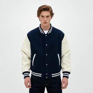 Vestes universitaires unisexes Veste de baseball Letterman à la mode avec corps en laine Manches en cuir Vêtements d'équipe personnalisés Vente en gros - Product Image 4