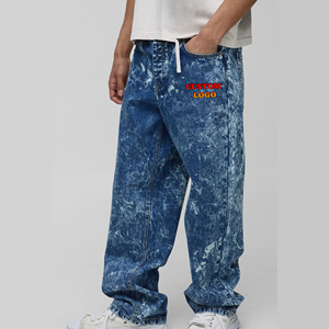 Jeans en denim délavé personnalisés de haute qualité pour hommes décontracté Baggy Jean classique coupe ample Hip Hop Vintage denim pantalon pour homme - Product Image 1