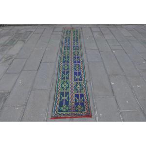 พรมตุรกีวินเทจ ขนาด 1.6x10.1 ฟุต พรมลายต้นไม้และพืชสีน้ำเงิน - Product Image 1