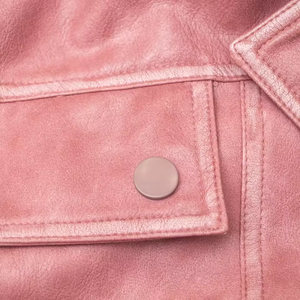 Chaqueta de Cuero Estilo Bomber Corta con Cierre, Color Rosa Vintage, de Lujo, para Adultos - Product Image 3