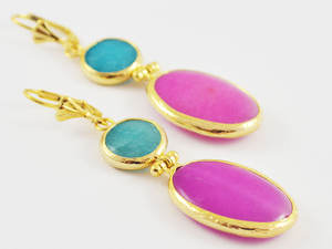 2 piedras preciosas combinación hecha a mano nueva moda dorado moderno Stud borla pendientes de piedras preciosas joyería geométrica hecha a mano - Product Image 5