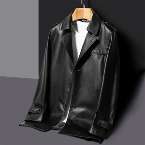 Manteaux en cuir décontractés à col rabattu, personnalisables, multi-poches, vente en gros, manteaux pour hommes, manteaux en cuir de vache de haute qualité et élégants - Product Image 4