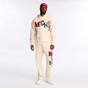 Ensemble de survêtement personnalisé d'hiver avec logo, sweat-shirt à capuche et pantalon de survêtement imprimés en relief avec impression sérigraphique, survêtement en coton pour hommes - Product Image 1