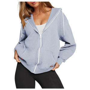 <b>Women's</b> Solid Color Long Sleeve Pullover Crop <b>Sweatshirt</b> Wholesale Boutique Hoodie Printed Cotton Sport Streetwear for Winter - Product Image 6