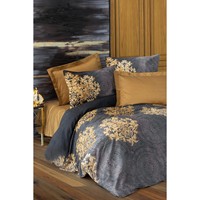 Parure de lit de luxe Jadira beige en satin double, 4 pièces, en coton, tailles King et Queen, motif floral, pour la maison, pour mariage, lavable en machine