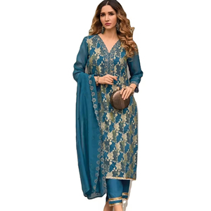 นักออกแบบล่าสุดเย็บปักถักร้อยผ้าไหมวิสโคสบริสุทธิ์ Jacquard ลําดับงาน Kurti ตั้งโดย Fab Zone - Product Image 1