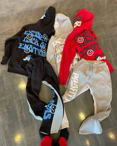 Ensemble de survêtement unisexe d'hiver rouge à capuche, respirant, 100% coton, logo personnalisé, deux pièces, décontracté, écologique, streetwear - Product Image 6