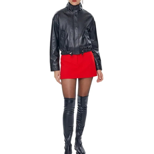 Chaqueta de Mujer Personalizada 2025, Transpirable, de Manga Larga, de Cuero Sintético con Relleno de Algodón y Decoración de Agujeros para Damas - Product Image 4