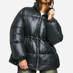 Wholesale Custom Logo Black Oversized fit Cinched Waist <b>Women</b> Puffer <b>Jacket</b> <b>Windbreaker</b> Winter Streetwar Puffer <b>Jacket</b> For <b>Women</b> - Product Image 1