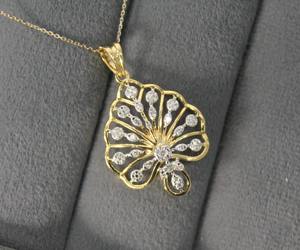 Yellow Gold <b>Peacock</b> Design Diamond Necklace Pendant Earring Set IGI Certified Natural Minimalist Lightweight <b>Jewelry</b> - Product Image 4