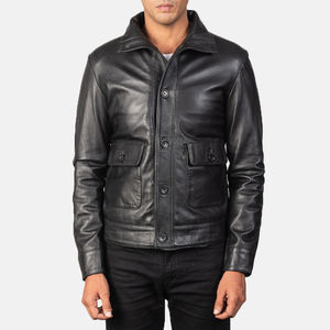 Chaqueta de Cuero Negra con Cuello Camisero 2025, de Alta Calidad, al por Mayor, para Hombre, Nuevo Diseño, Material de Cuero - Product Image 2