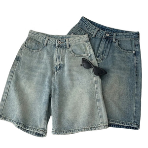 Shorts Vaqueros Rectos Transpirables con Bordado, Personalizados para Hombre, Estilo Urbano de Verano, Cintura Media, Lavado Claro - Product Image 1