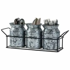 Indiase Handgemaakte Gegalvaniseerde Metalen Opslag Gebruiksvoorwerp Caddy Serve Ware Organizer Multifunctionele Metalen Bestek Voor Keuken