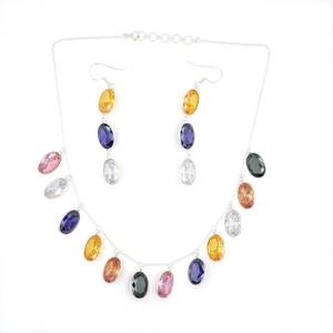 ชุดสร้อยคอและต่างหูเพทายหลากสีเงินสเตอร์ลิง925และชุดต่างหูอัญมณีเกล็ดหิมะเครื่องประดับของขวัญครบรอบสำหรับผู้หญิง - Product Image 5