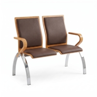 Canapé de bureau moderne et minimaliste deux places en cuir PU, structure en bois massif, pieds en acier inoxydable, éponge haute densité, durable, usage commercial