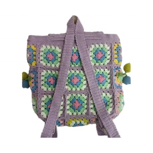 Mochila de Viaje de Alta Calidad, Bolso de Hombro con Diseño de Flor Tejida a Crochet, Cierre de Cordón y Cremallera - Product Image 3