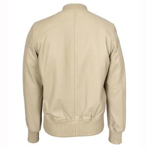 Blouson aviateur en peau de mouton véritable beige pour homme, col montant, fermeture éclair, décontracté, doux, vêtement d'extérieur d'hiver, écologique, séchage rapide, respirant - Product Image 6