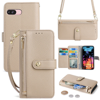 Étui de téléphone pliable en cuir PU de luxe, avec cordon de cou, fentes pour cartes, compatible avec plusieurs marques, logo personnalisable