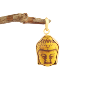 จี้ทางศาสนารูปใบหน้าพระพุทธรูปจี้สีฟ้าเทอร์ควอยส์ป้องกันการเสื่อมเสียสีทองชุบซาตินจี้ทำมือสร้อยคอของขวัญ - Product Image 1