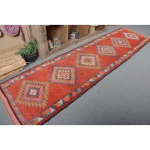 Turkish Vintage Rug, 2.8x10.9 ft <b>Runner</b> Rug, <b>Red</b> Gray Patchwork Rug - Product Image 5