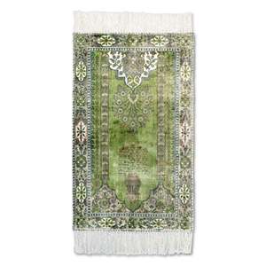 พรมละหมาดอิสลามสีเขียวทันสมัย ขนาด 27x45 ซม. ผลิตด้วยมือและเครื่องจักร วัสดุพรีเมียม ผสมวิสโคส โพลีเอสเตอร์ โพลีโพรพิลีน และไหม นุ่มสบาย ซักได้ - Product Image 2