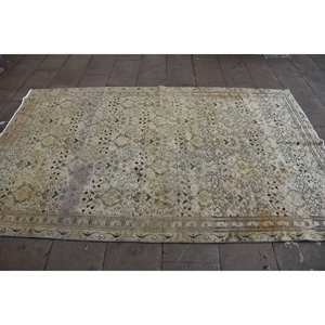 Classique Beige Bleu Vintage Tapis Turc 5.2X8.4 pieds À La Main Patchwork Conception Laine Bambou Soie Matériel Latex Support pour Vivre - Product Image 4