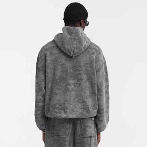 Sweat à capuche uni surdimensionné pour hommes de haute qualité sweats en coton éponge français personnalisés pull lavé à l'acide sweats à capuche pour hommes - Product Image 4