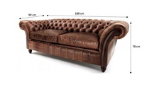 Canapé Chesterfield Vintage Milieu de Siècle Design Rustique en Cuir Fauve Haute Qualité Capitonnage Salon