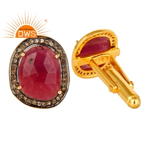 Gemelos de plata de ley con diamantes naturales y piedras preciosas de rubí superventas, fabricante de joyería personalizada - Product Image 2