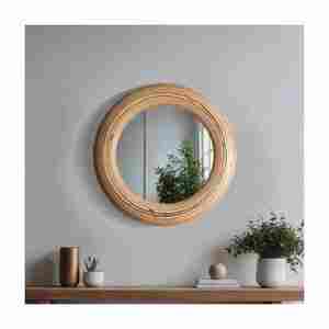 Miroir mural rond en bois au design moderne, fait à la main, avec décoration intérieure personnalisée et qualité pour l'exportation - Product Image 2