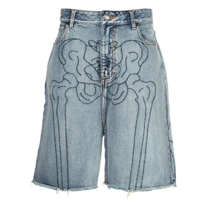 DENIM Streetwear personnalisé Vintage sérigraphie 3/4 jean évasé taille haute Shorts Baggy Jorts hommes - Product Image 2