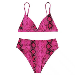 Conjunto de Bikini de Dos Piezas para Mujer, Sexy y a la Moda, Estampado Animal, Cuello en V, Relleno Extraíble, Ecológico, Multicolor, Plisado, Traje de Baño Hueco - Product Image 2