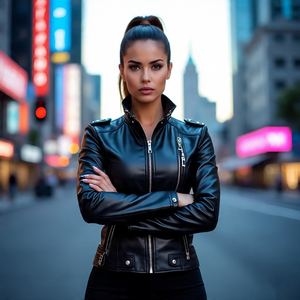 Venta al por mayor señoras recortadas de piel de oveja chaquetas de cuero de la motocicleta | Mujeres Streetwear mangas desmontables Chaqueta corta de cuero del motorista - Product Image 2