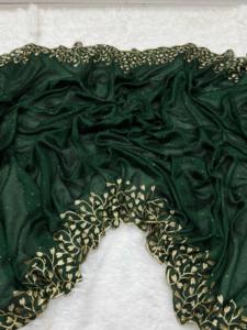 Magnifique Saree en soie Vichitra et Zari travail avec pierre travail avec chemisier broderie travail saree - Product Image 6