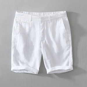 Toda la venta 2023 verano nuevo alta calidad de gran tamaño Simple recto transpirable playa pantalones cortos de lino para hombres - Product Image 2