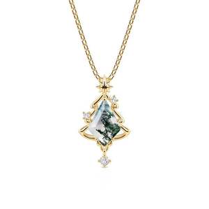Collar Jeulia de Plata de Ley con Ágata Musgo en Forma de Árbol Navideño para Fiestas - Product Image 1
