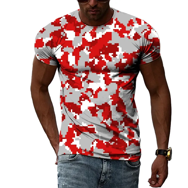 Camouflage 3D Print Streetwear Men Summer Large Size Comfortable Breathable Round Neck Short Sleeve T-shirt Top