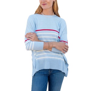 Suéter Personalizable para Mujer, Cuello Redondo, Hombros Caídos, con Abertura Lateral, a Rayas, 100% Acrílico, Estilo Casual para Invierno - Product Image 1
