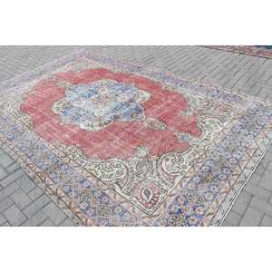 Tapis vintage, tapis turc surdimensionné 7,4x11,5 pieds, tapis marocain en laine rouge et bleu - Product Image 4