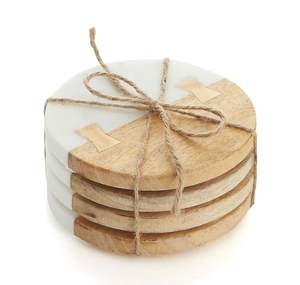 Sous-verres en marbre blanc Ensemble de 4 sous-verres ronds en pierre naturelle véritable Sous-verres de tasse semi-absorbants esthétiques modernes de luxe pour boissons - Product Image 5