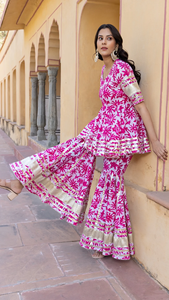 Ensemble Sharara en coton blanc Lilly avec dupatta en filet doux, robes décontractées à manches courtes, coupe évasée, ajouré, ensemble Sharara pour femmes - Product Image 3