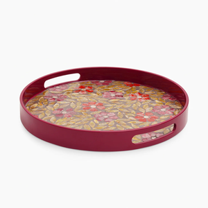 Plateau à café rond en laque de style milieu du siècle avec incrustation de vadrouille Plateau de service en nacre fabriqué à la main de vietnamien - Product Image 4