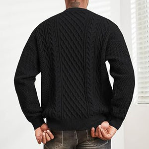 OEM personnalisé unisexe Cardigan noir pull à tricoter Style ample couleur unie chaud confortable 100% coton polaire hommes - Product Image 2