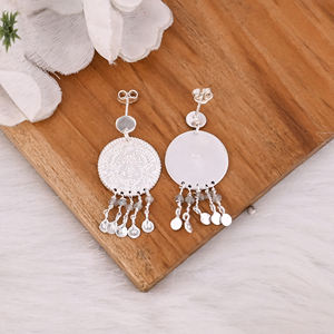Pendientes Personalizados de Plata de Ley 925, Chapados en Plata, con Dijes Lisos, Joyería para Mujer, para Regalo - Product Image 5