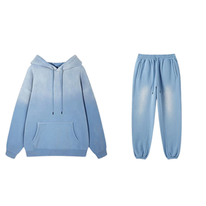 Conjunto Deportivo de Sudadera con Capucha y Pantalones Jogger para Hombre, Estilo Vintage, Lavado Ácido Azul Claro, Felpa Suave, Estilo Urbano, para Invierno - Product Image 1